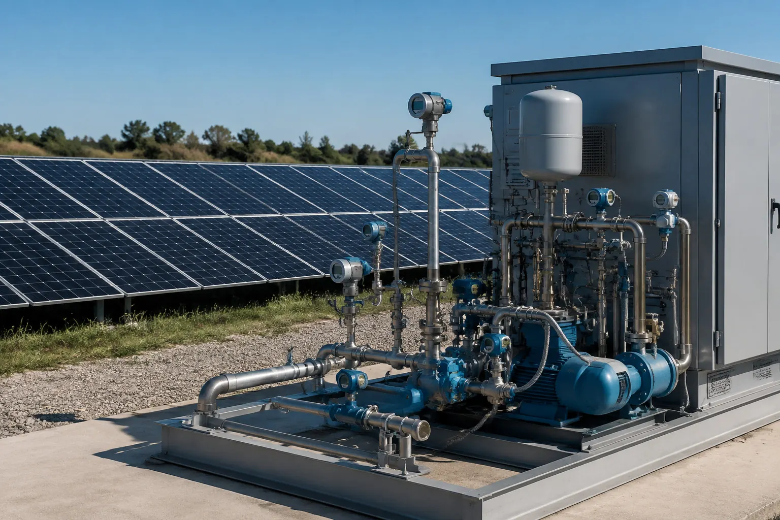 Process instruments monitoring a thermal management skid at a renewable energy facility